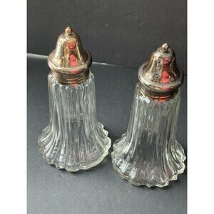 Vintage Pressed Glass Salt And Pepper Shakers Silver Plated Made In Japan 5.5”